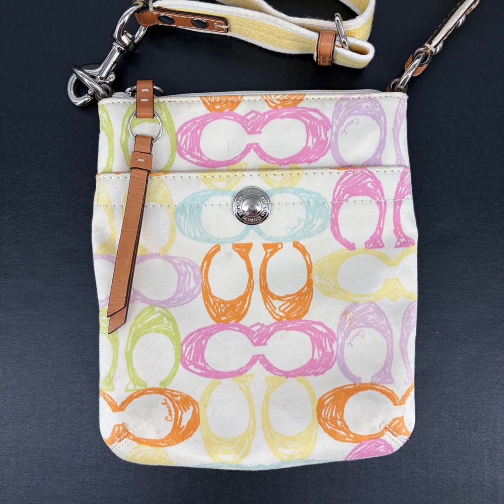 Coach Crossbody Bag Scribble Logo Canvas Pastel Y2K Summer 7x8 Swingpack